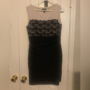 Connected Apparel Cream Tan Ribbed Bustier Mini Dress